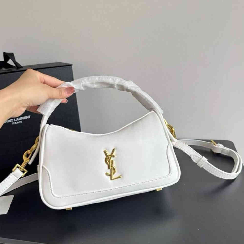 White YSL Jamie Ponchon Brown gold bag