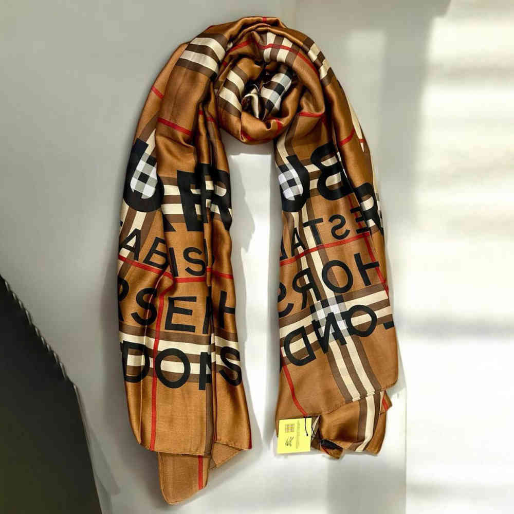 Brown Burberry Designer Cream Silk Stole
