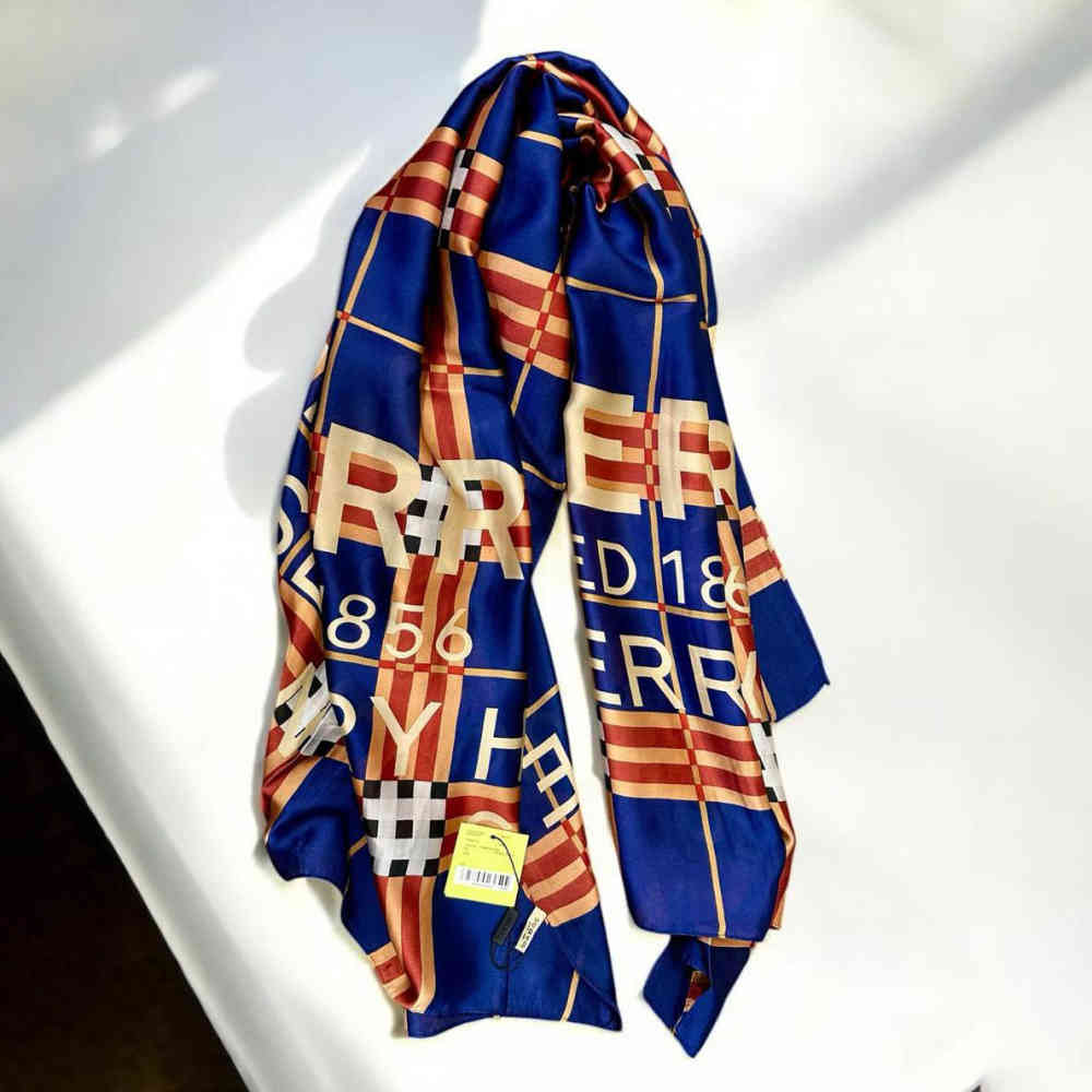 Blue Burberry Designer Cream Silk Stole
