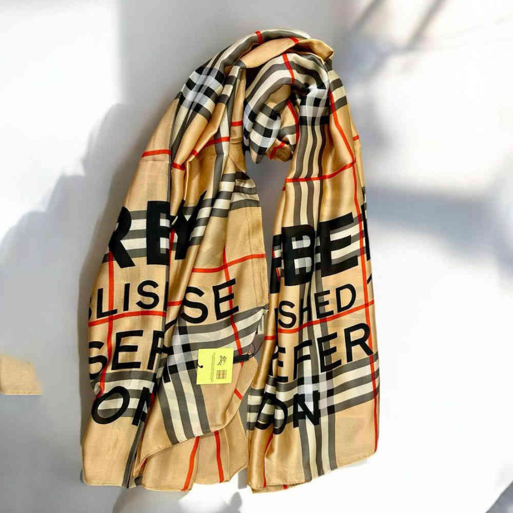 Beige Burberry Designer Cream Silk Stole
