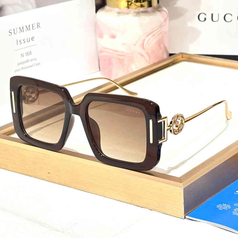 Brown Gucci Brown & Golden Premium Women's Sunglasses