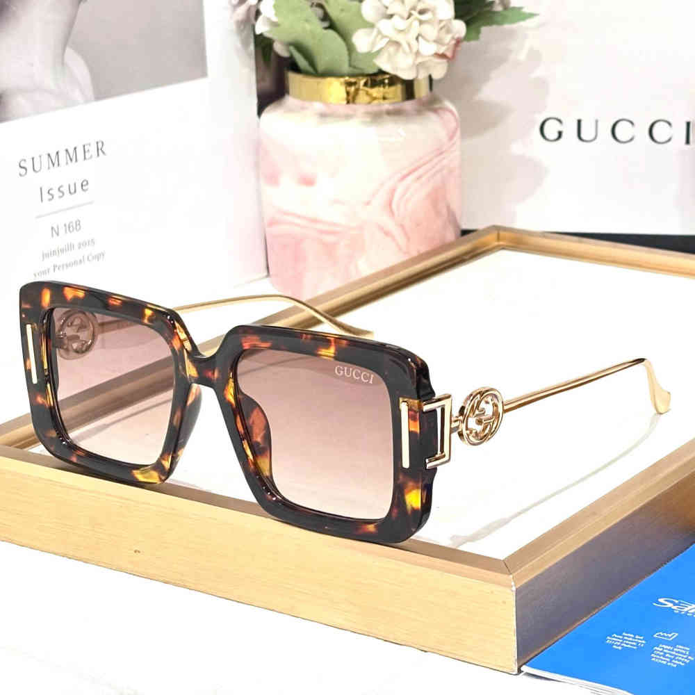 Brown & Golden Gucci White Premium Women's Sunglasses