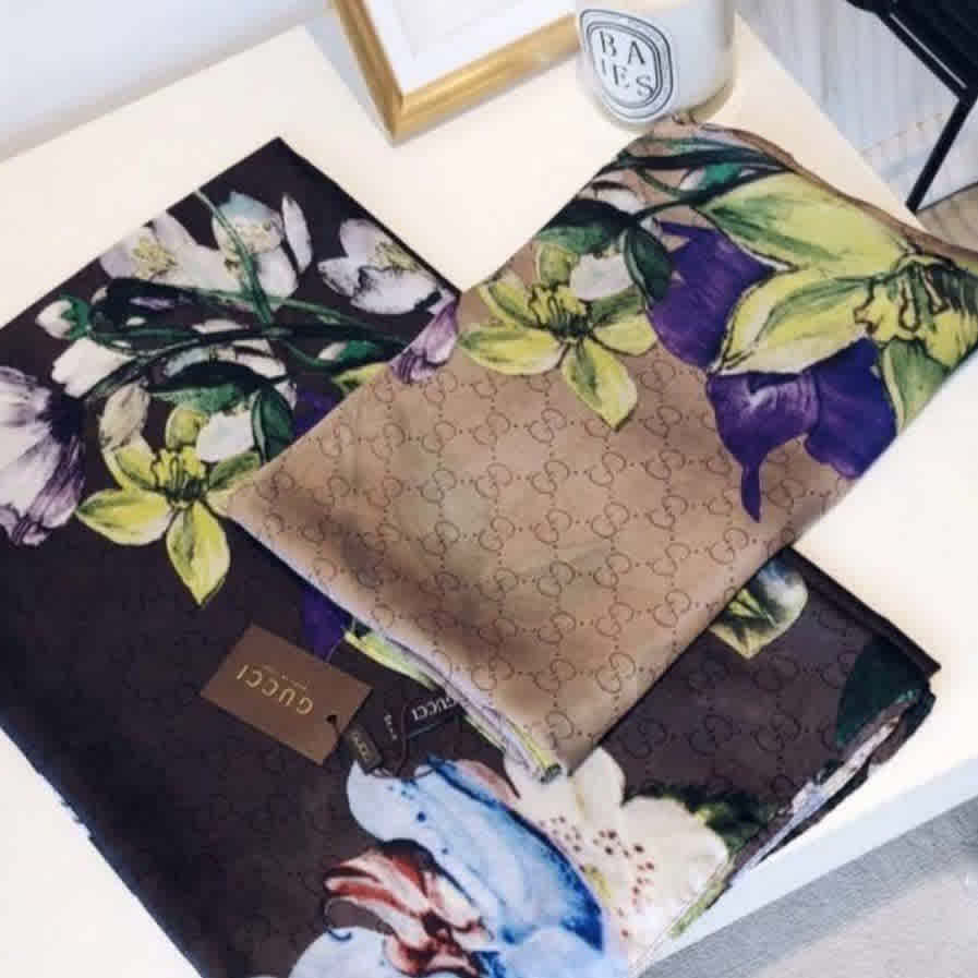 Gucci Floral Beige Silk Stole-thumb-4