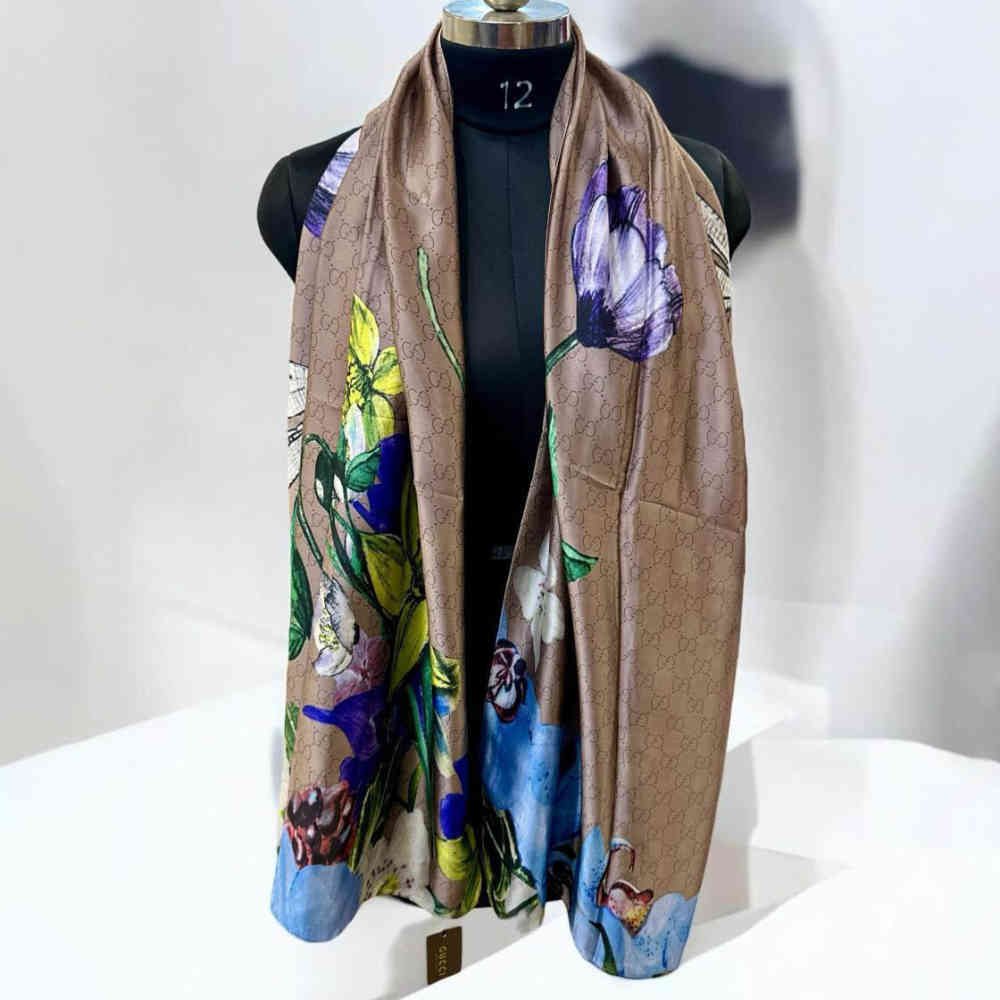 Gucci Floral Beige Silk Stole-thumb-2