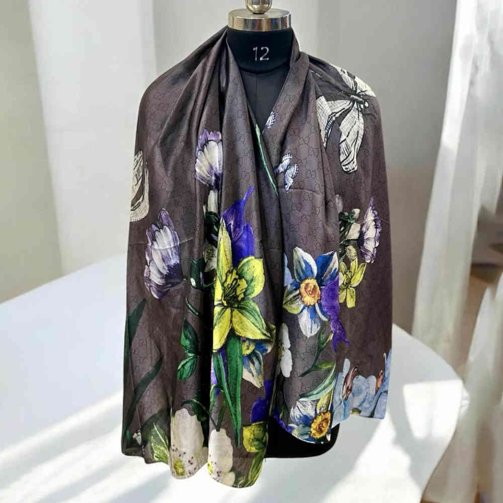 Gucci Floral Brown Silk Stole-thumb-2