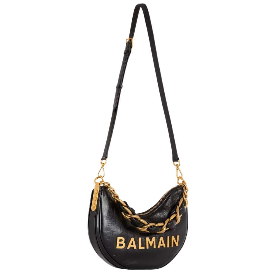 Balmain Embossed Moon Hobo Chain Black Handbag-thumb-1