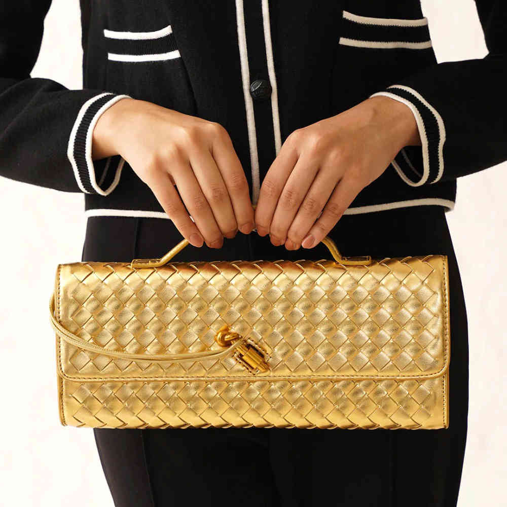 Golden Bottega Veneta Long Andiamo Green Handbag