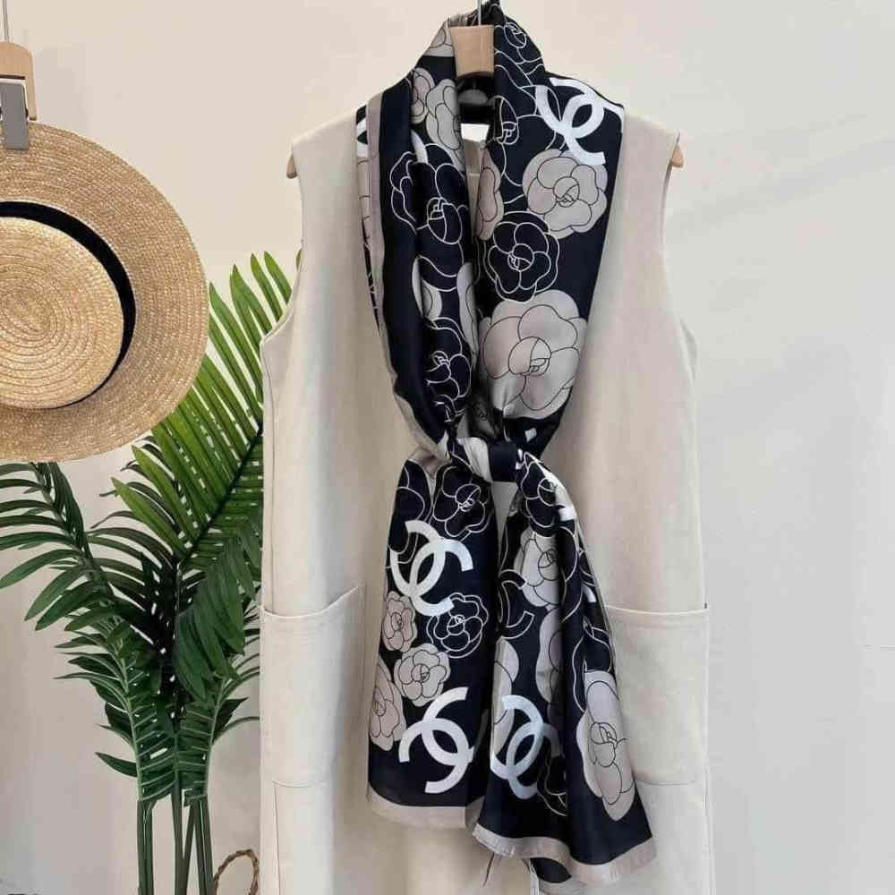 Chanel Designer Black Silk Stole-2