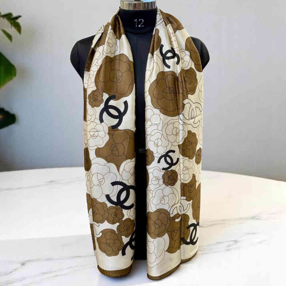 Chanel Designer White Silk Stole-thumb-2