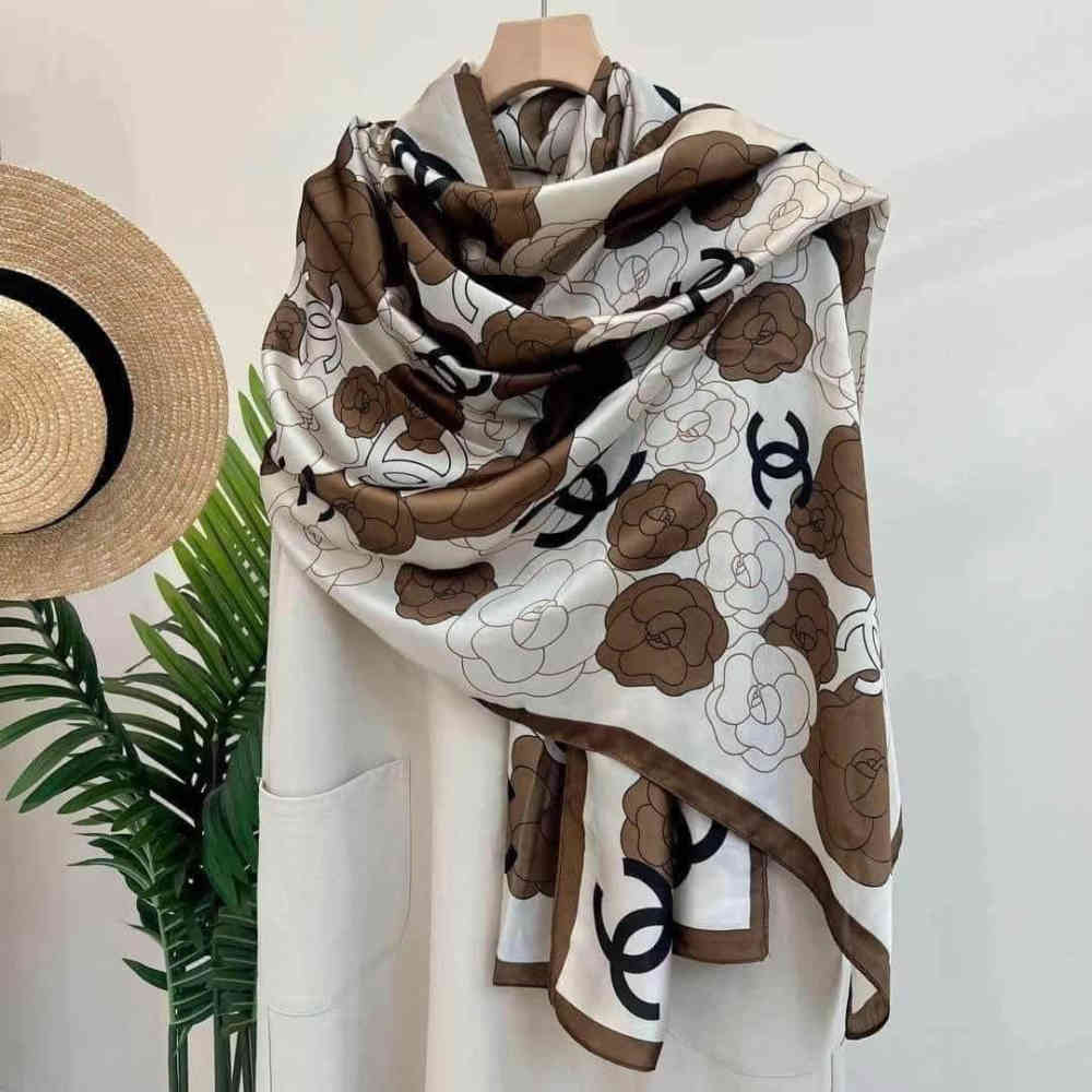 Chanel Designer White Silk Stole-thumb-1