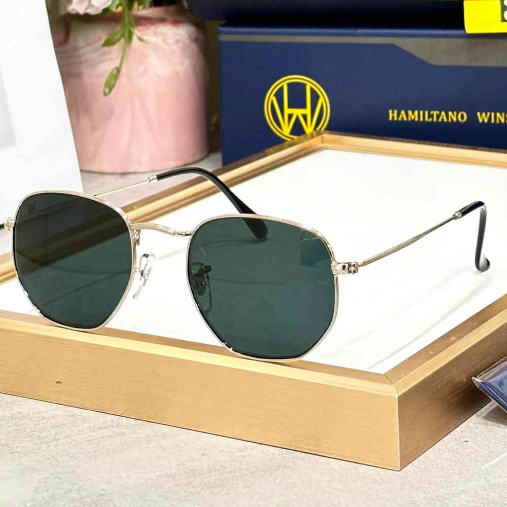 Dark Green & Silver Hamiltano Winston Classic Golden Brown Sunglasses