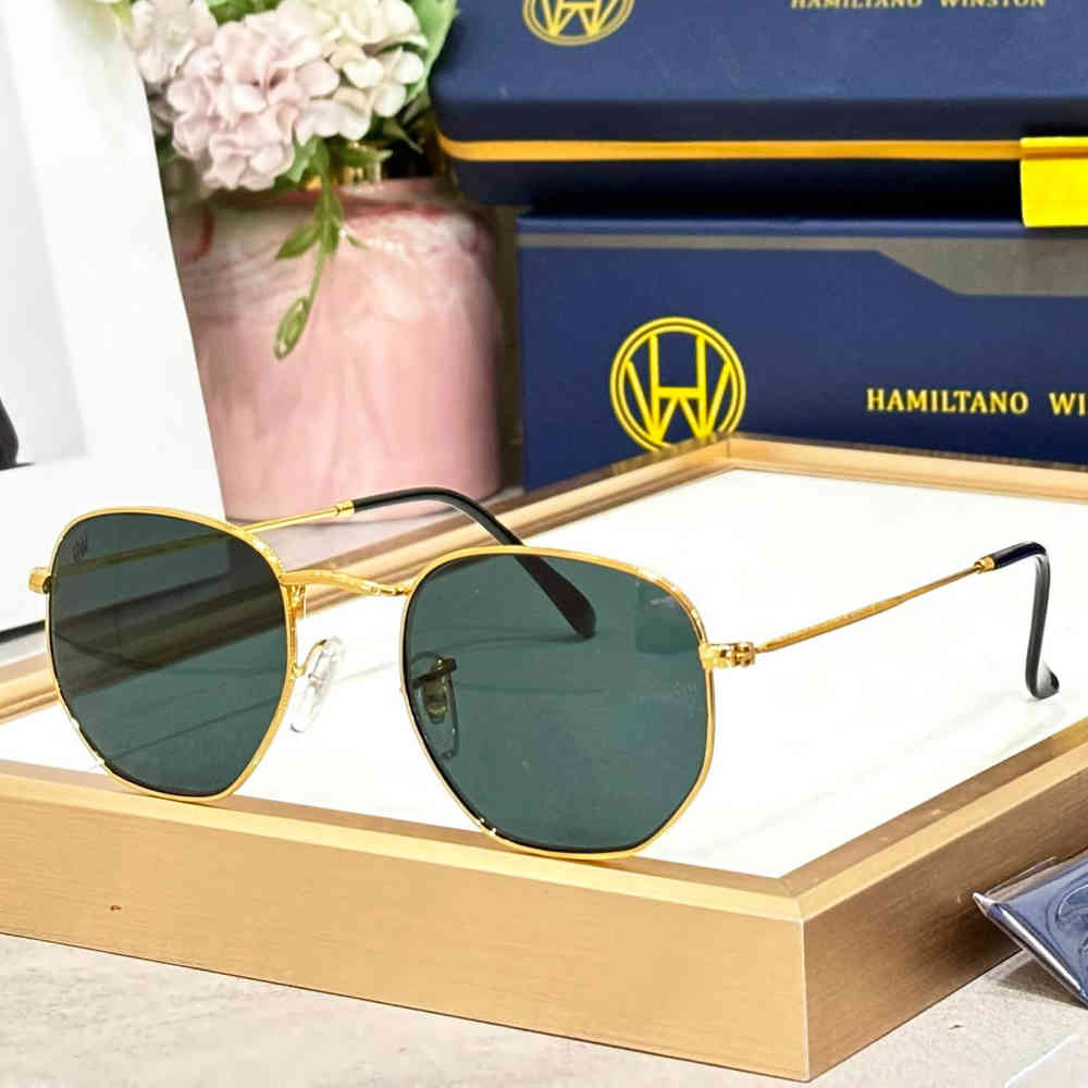 Dark Green & Golden Hamiltano Winston Classic Blue Sunglasses