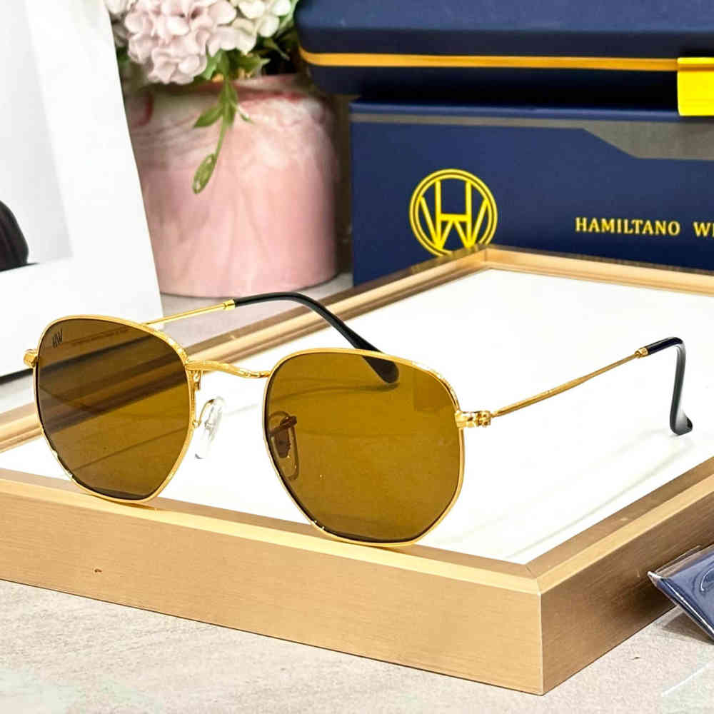 Golden Brown Hamiltano Winston Classic Blue Sunglasses