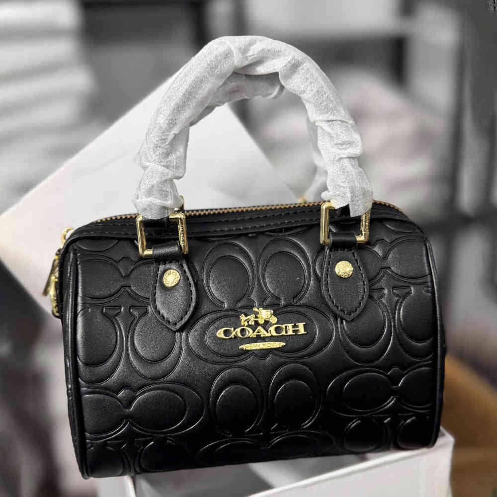Black Coach Outlet mini Rowan Green Leather Handbag