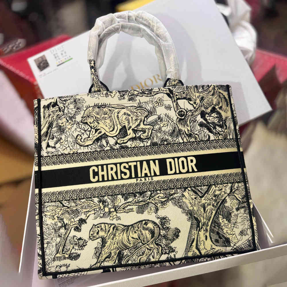 Animal Print Christian Dior Book Butterfly Print Tote Bag