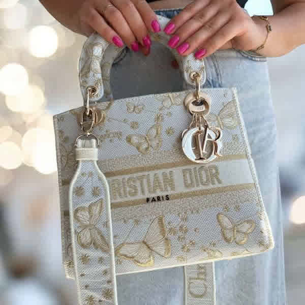 Cream Dior Medium Book Pink Handbag
