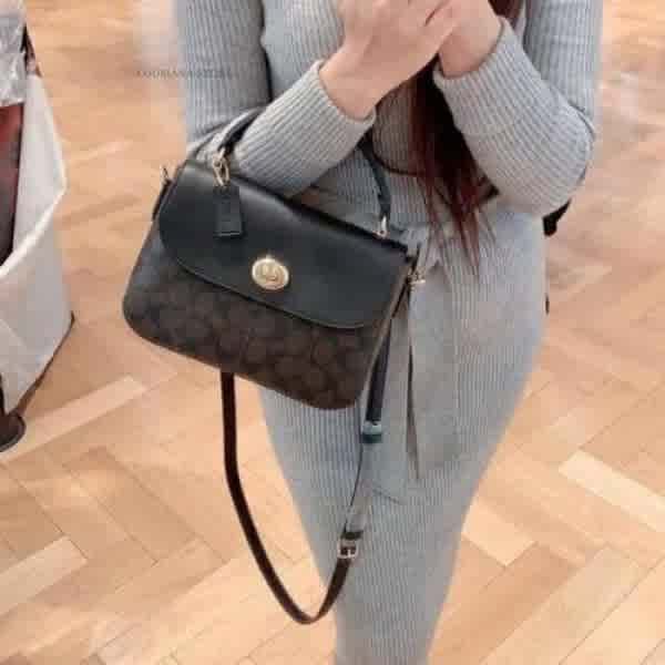 Coach Marlie Top Handle Black & Brown Premium Sling Bag-thumb-2