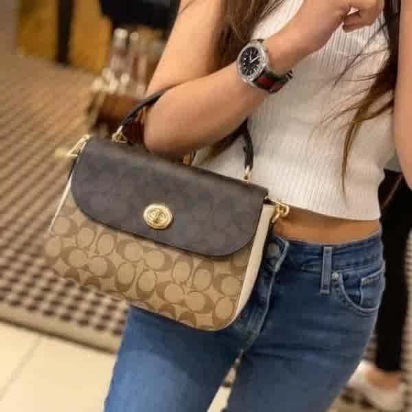 Coach Marlie Top Handle Beige Premium Sling Bag-thumb-1