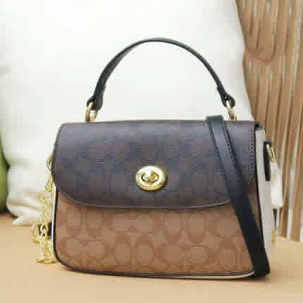 Beige Coach Marlie Top Handle Black & Brown Premium Sling Bag