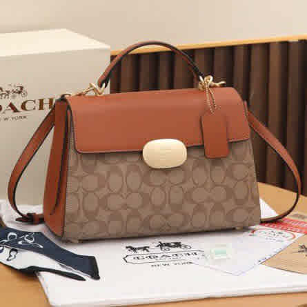Brown Coach Eliza Top Handle White Premium Handbag