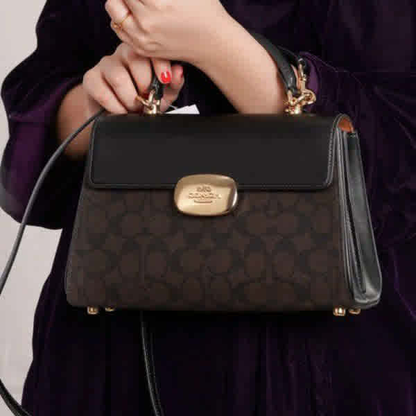 Coach Eliza Top Handle Black & Dark Brown Premium Handbag-thumb-1