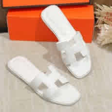 Hermes White Premium Quality Women's Flat Sandals-thumb-2