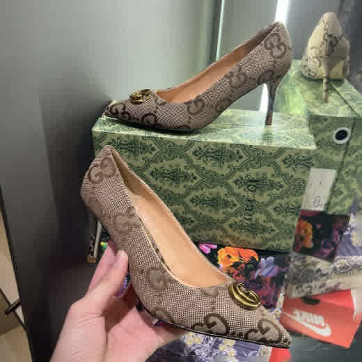 Gucci Beige Premium Quality Women's Heel Sandals-thumb-0