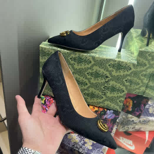Black Gucci Beige Premium Quality Women's Heel Sandals