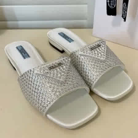 White Prada Black & White Premium Quality Women's Flat Sandals