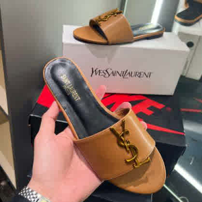 Brown YSL White Premium Quality Women's Flat Sandals