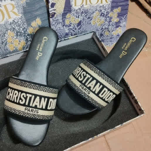 Black Christian Dior Blue Premium Quality Women's Flat Sandals