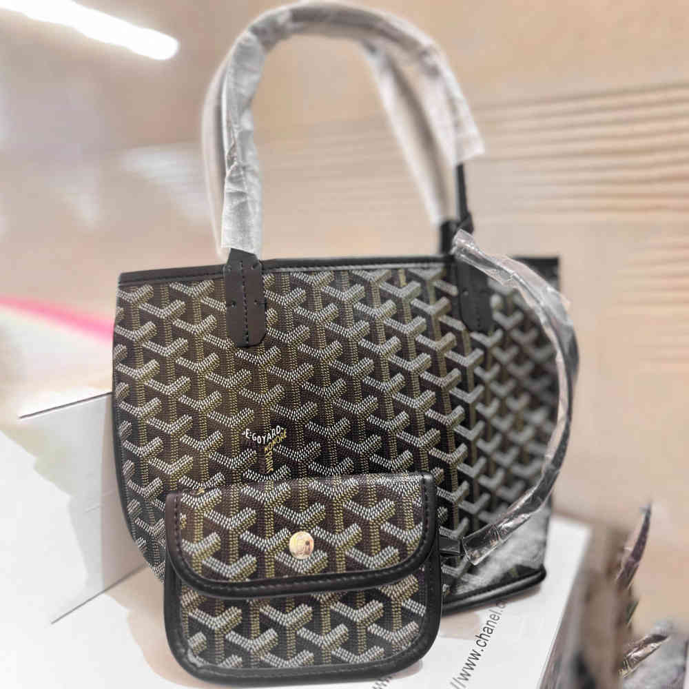 Black Goyard Anjou Small Green Tote Bag