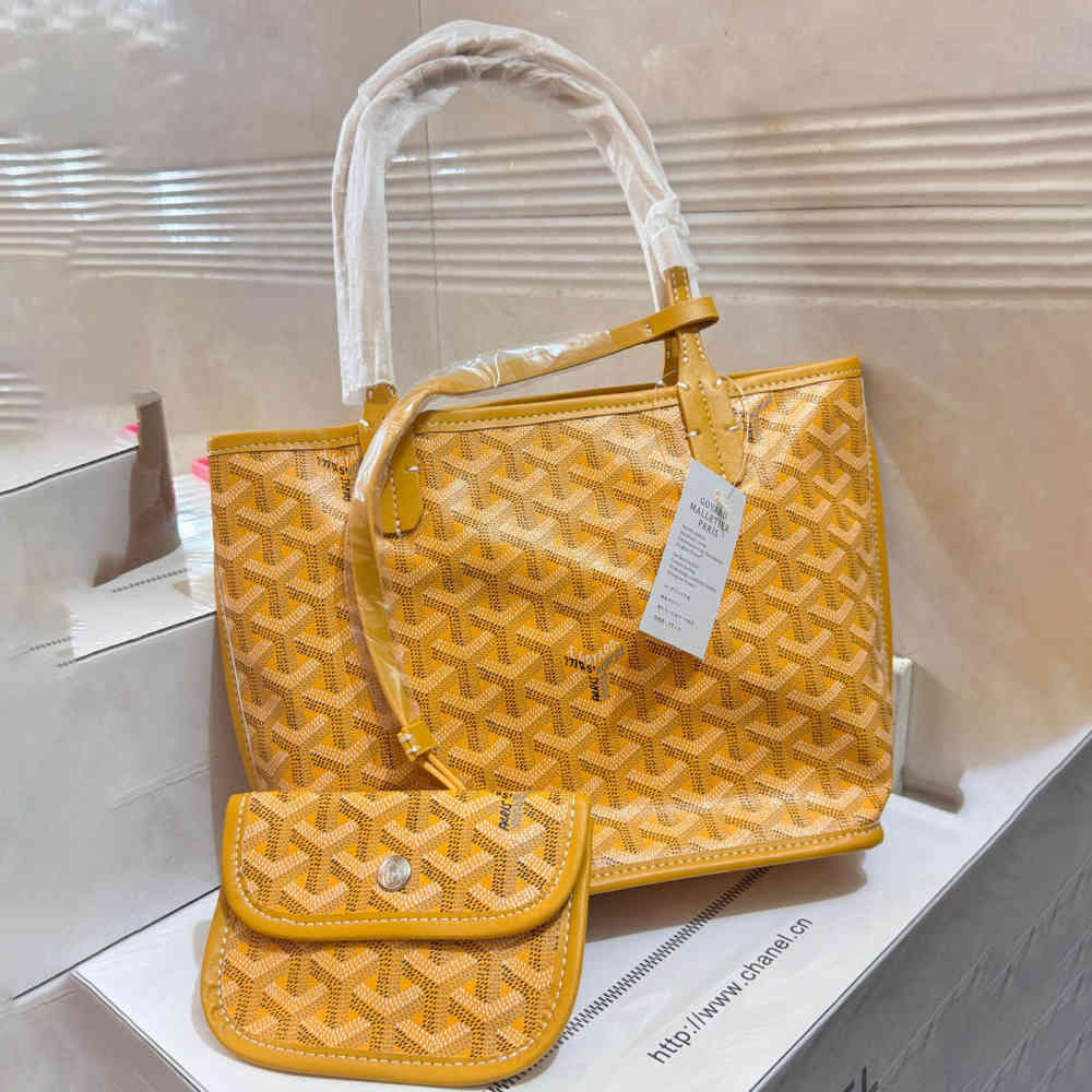 Yellow Goyard Anjou Small Green Tote Bag