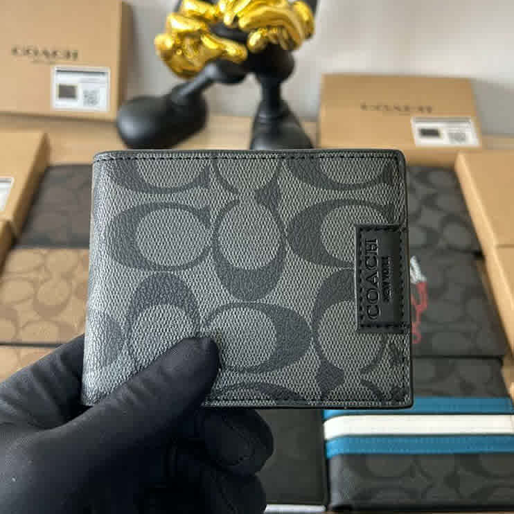Coach Black Premium Compact Wallet-thumb-0