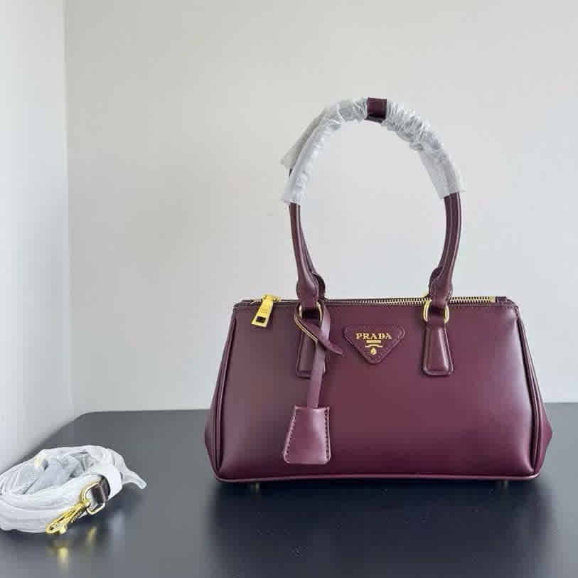 Wine Prada Galleria Saffiano Dark Brown Handbag
