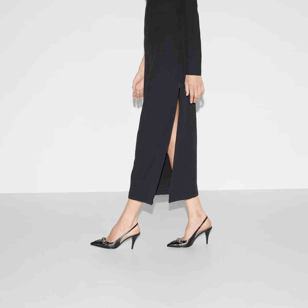 Gucci Black Women's slingback pump with Horsebit Heels Sandals-thumb-5