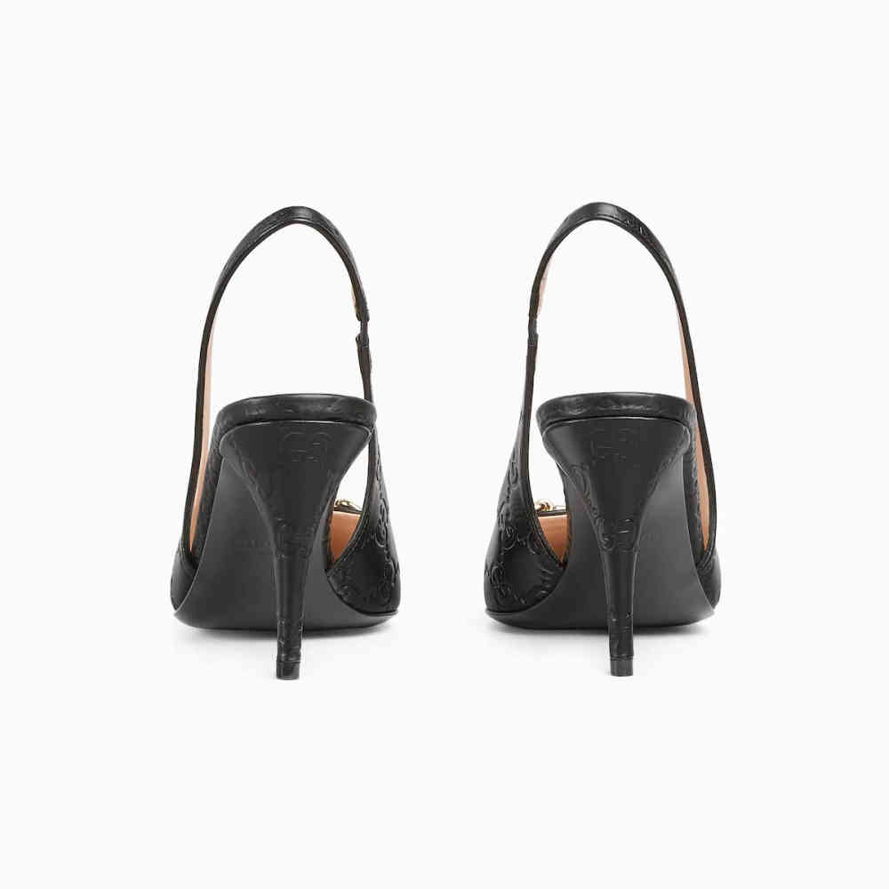 Gucci Black Women's slingback pump with Horsebit Heels Sandals-thumb-3