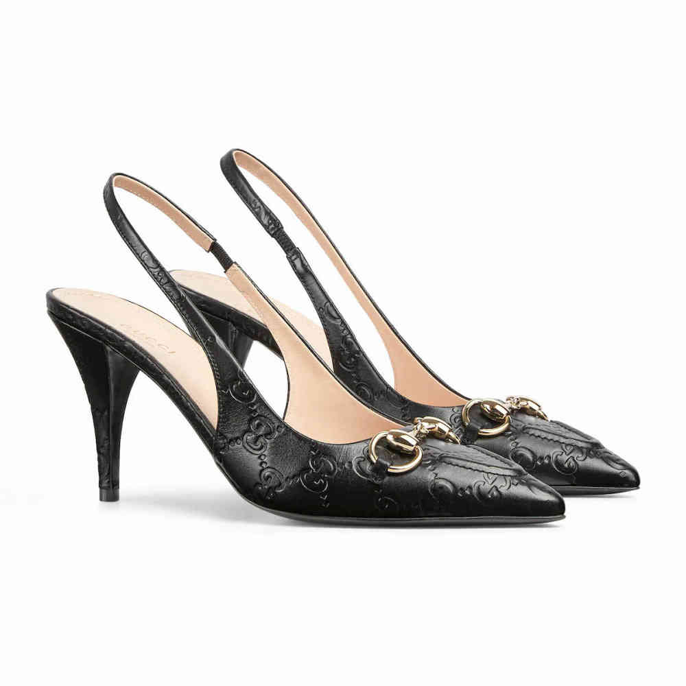 Black Gucci Beige Women's slingback pump with Horsebit Heels Sandals