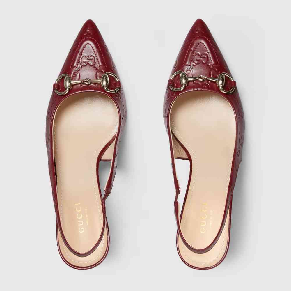 Gucci Wine Women's slingback pump with Horsebit Heels Sandals-thumb-3