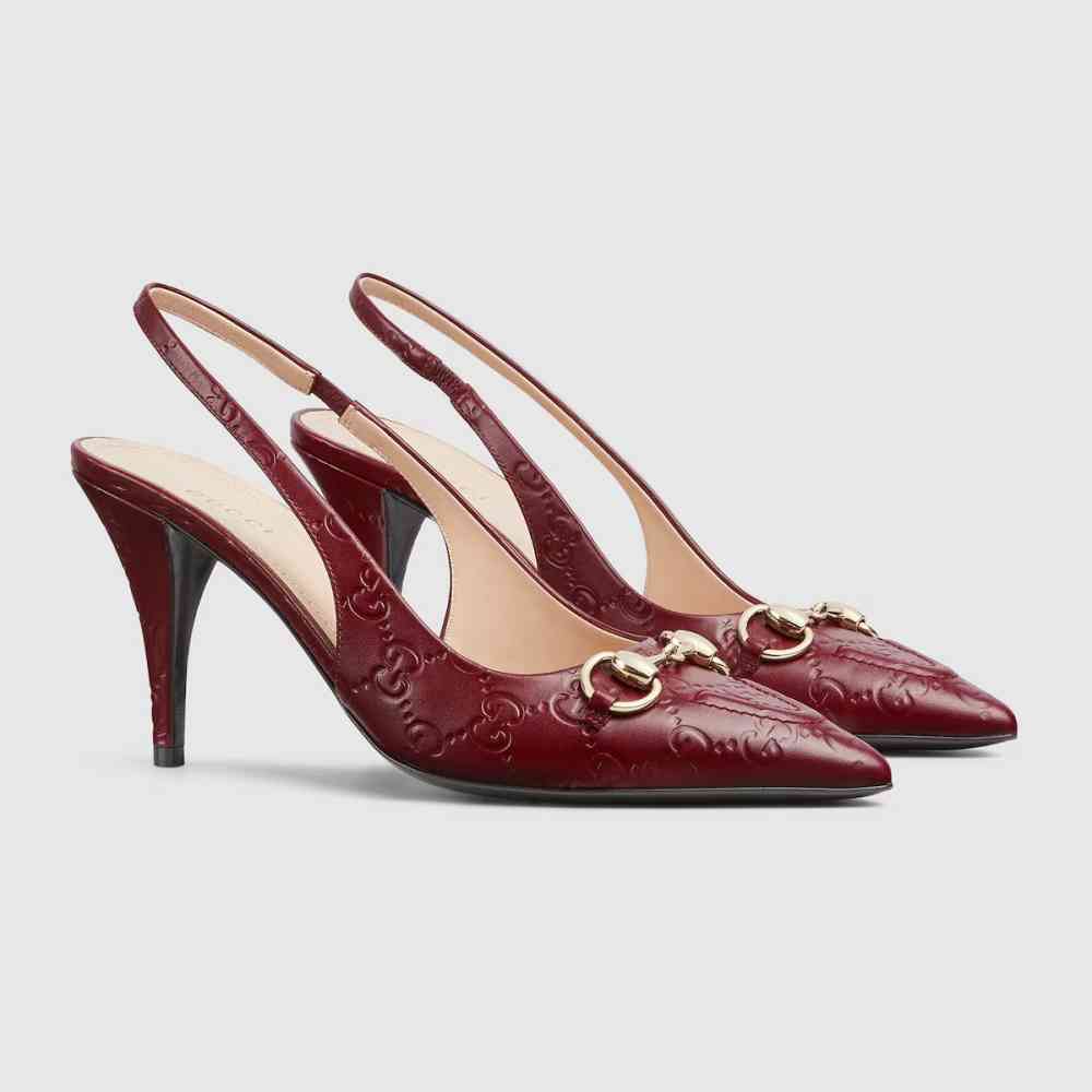 Wine Gucci Beige Women's slingback pump with Horsebit Heels Sandals