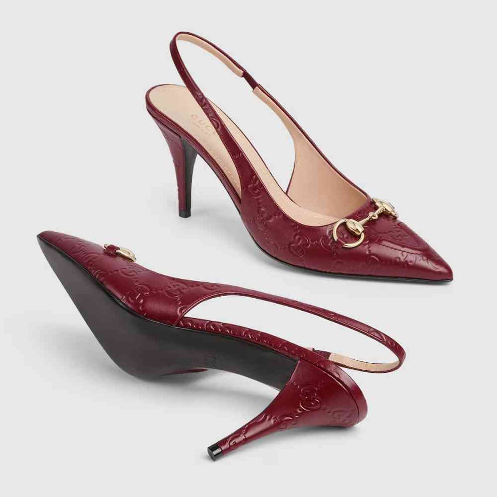 Gucci Wine Women's slingback pump with Horsebit Heels Sandals-thumb-2