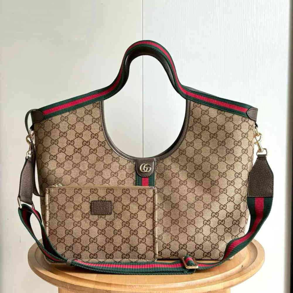 Beige Gucci Giglio Signature Blue Tote Bag