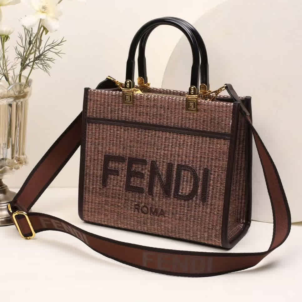 Fendi Roma Nylon Brown Tote Bag-thumb-0