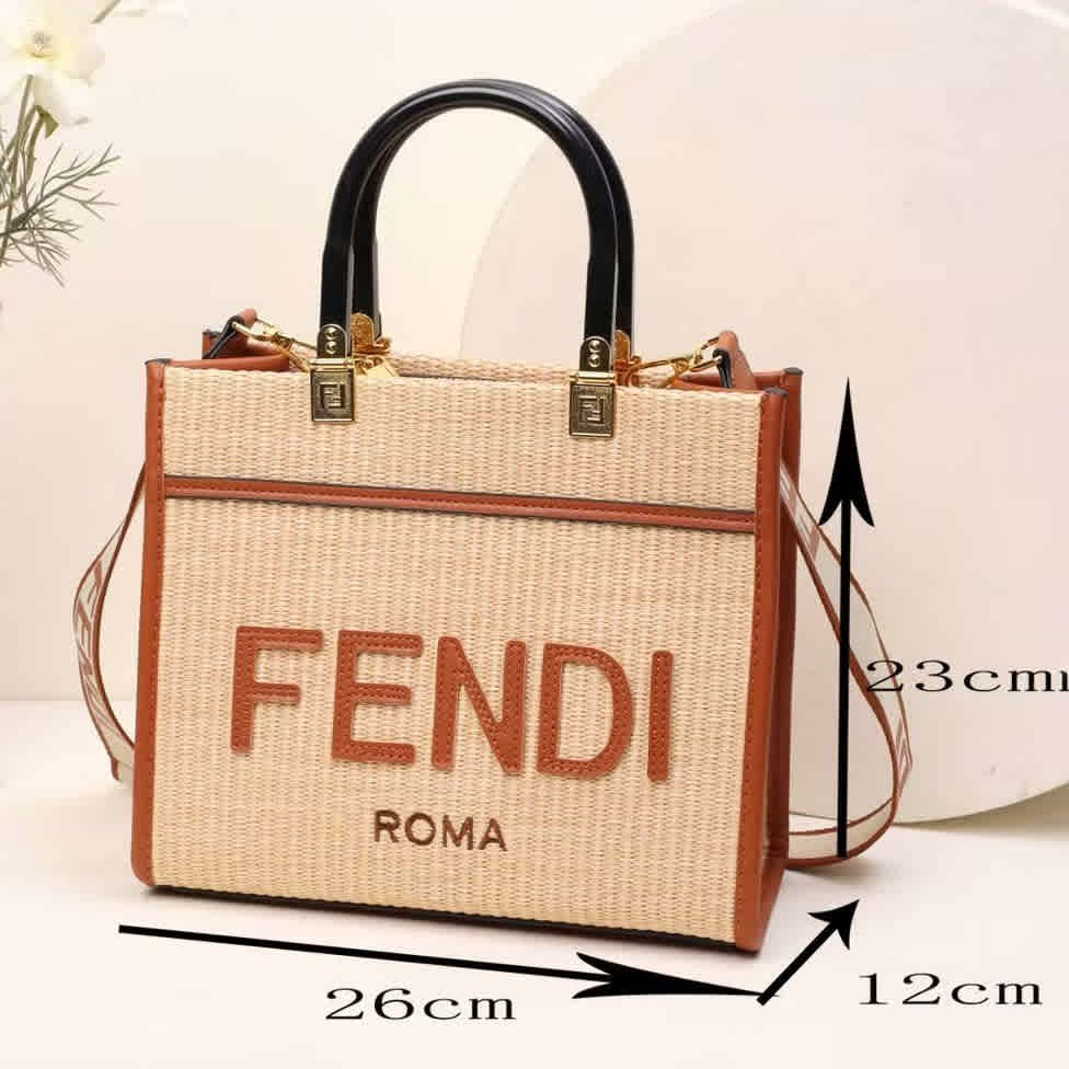Cream Fendi Roma Nylon Brown Tote Bag