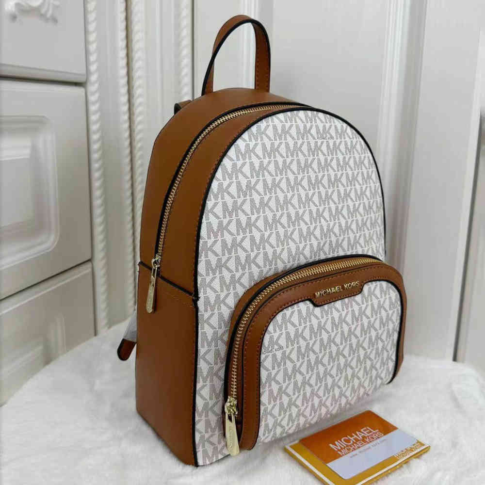 Michael Kors Jaycee Brown & White Backpack-thumb-1