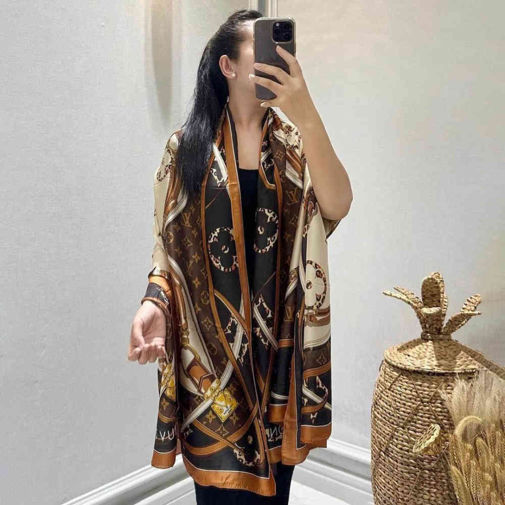 Louis Vuitton Designer Brown Silk Stole-thumb-2
