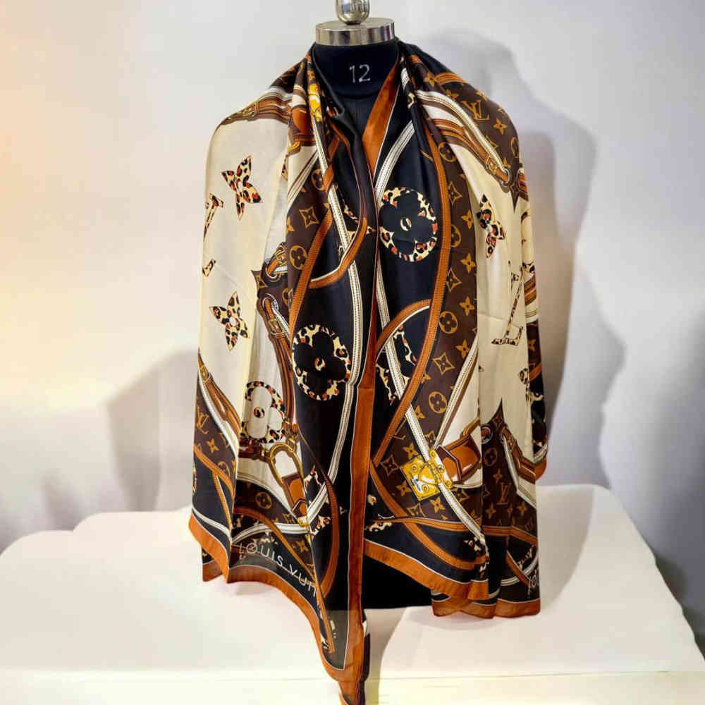 Brown Louis Vuitton Designer Black Silk Stole