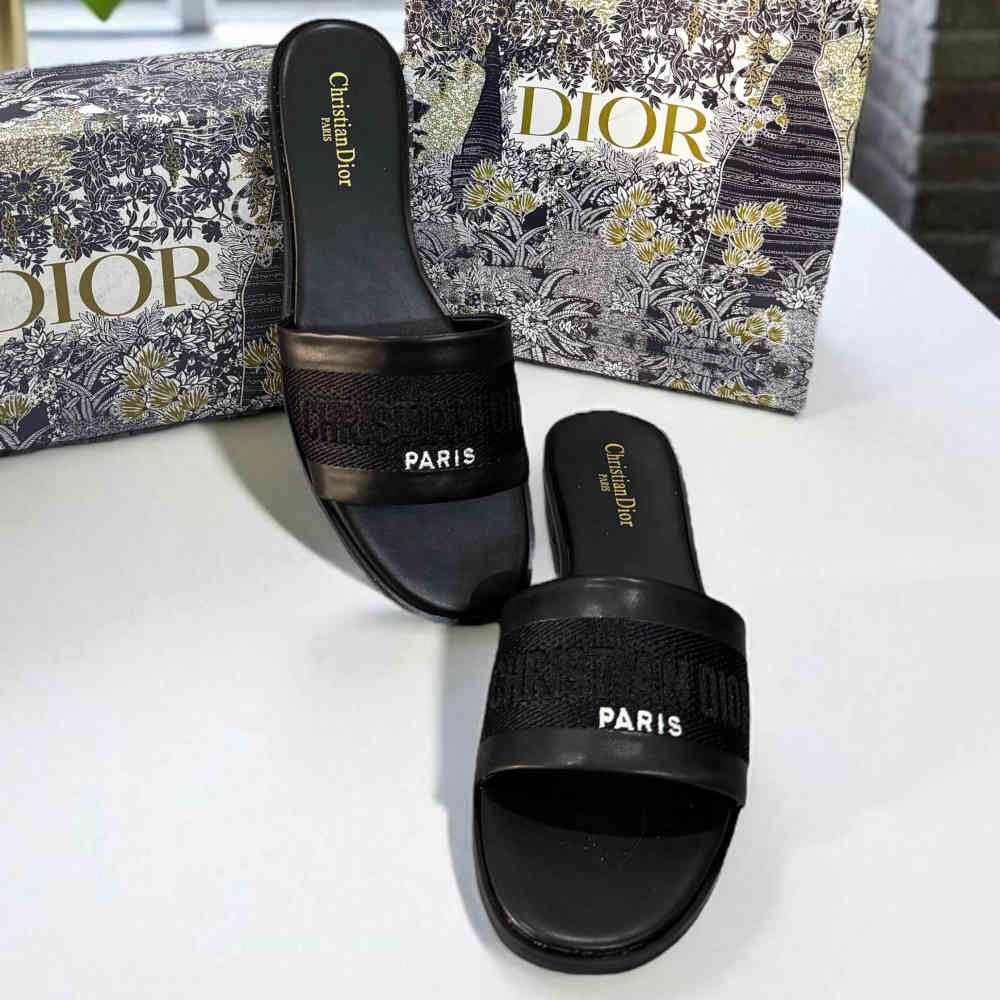 Dior Black Premium Quality Women's Flat Sandals-thumb-3