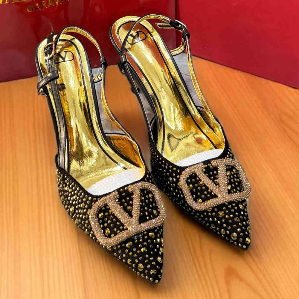 Black & Golden Valentino Beige Premium Quality Heels Sandals