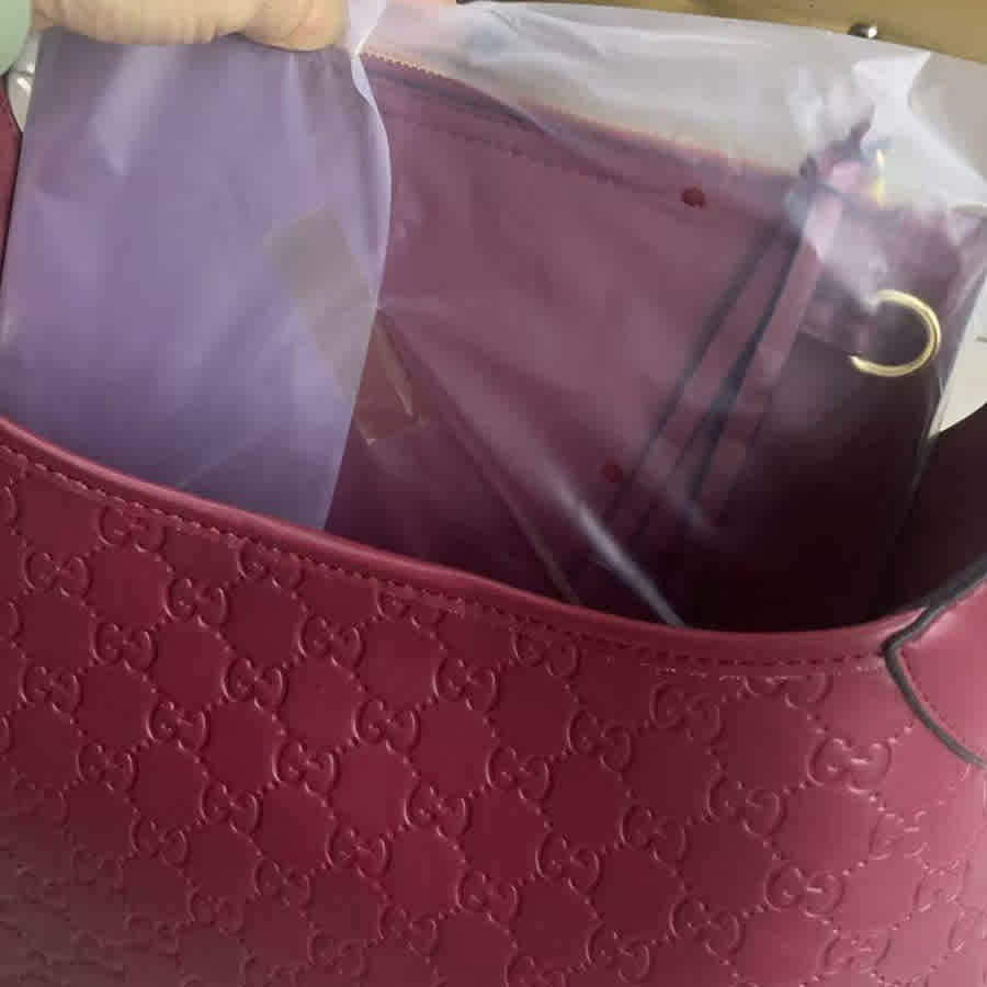 Gucci B Medium Hobo Embossed Wine Tote Bag-2